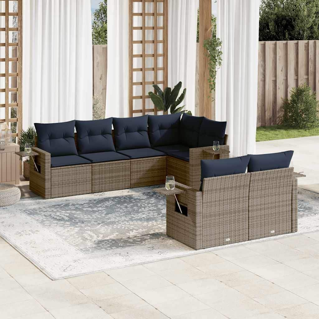 vidaXL 7 Piece Patio Sofa Set with Cushions Grey Poly Rattan - 24.4 x 24.4 x 27.2