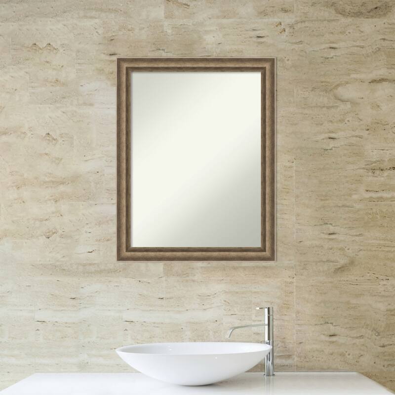 Angled Non-Beveled Wood Framed Bathroom Vanity Wall Mirror