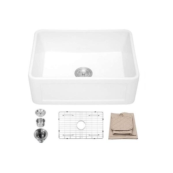 24 inch Kitchen Sink White Apron-Front Fireclay Porcelain ...