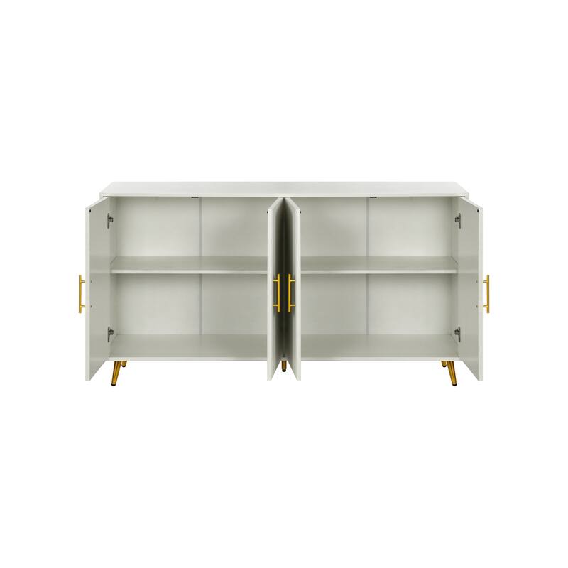 Wood TV Stand with Storage Cabinet & Adjustable Shelves