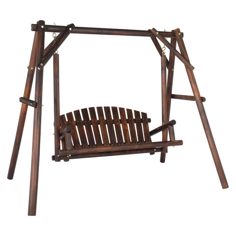 6.5ft Carbonized Color Outdoor Porch Swing with Stand - N/A