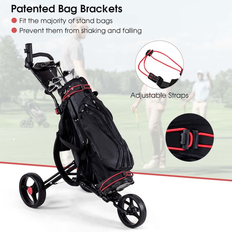 Costway Foldable 3 Wheel Steel Golf Pull Push Cart Trolley Club w/ - See Details