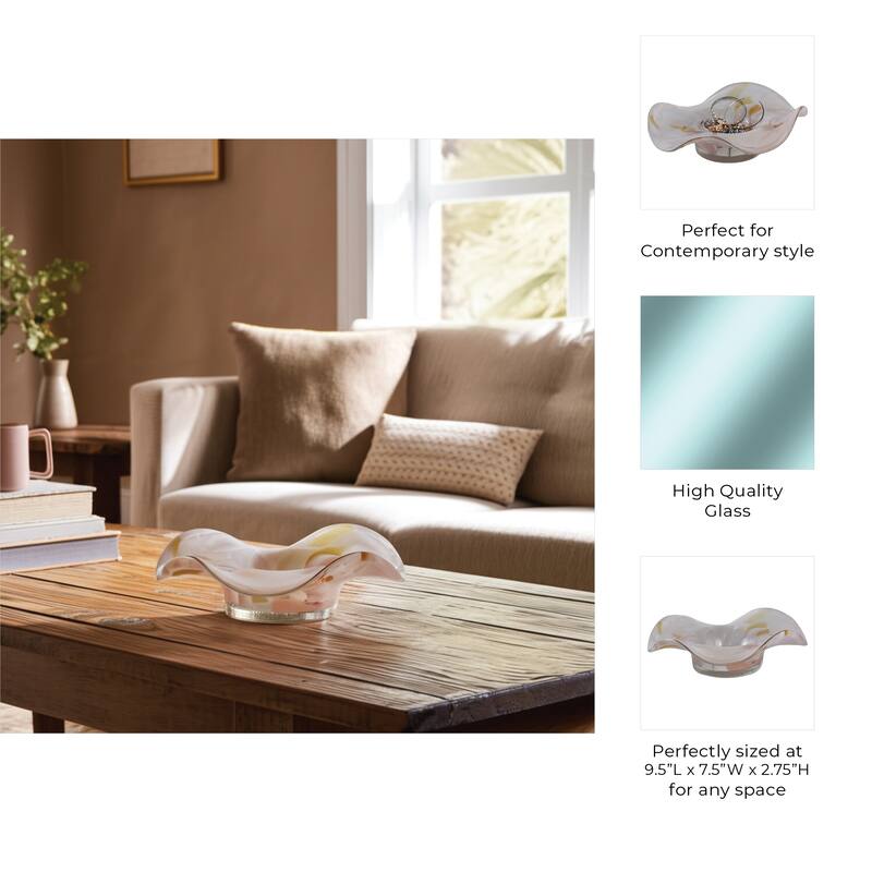 Glass Decorative Bowl Wavy Freeform Silhouette Home Decor - 9" Yellow - 9.5" x 7.5" x 2.75"