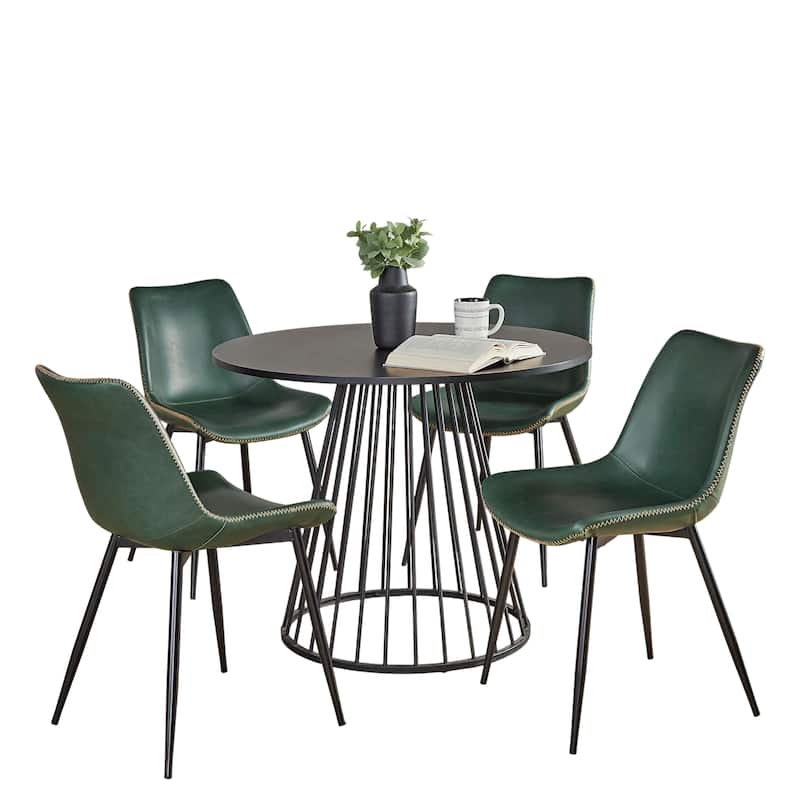 Porch & Den Canary-Kantsjo Black 5-Piece Dining Set - Green Faux Leather