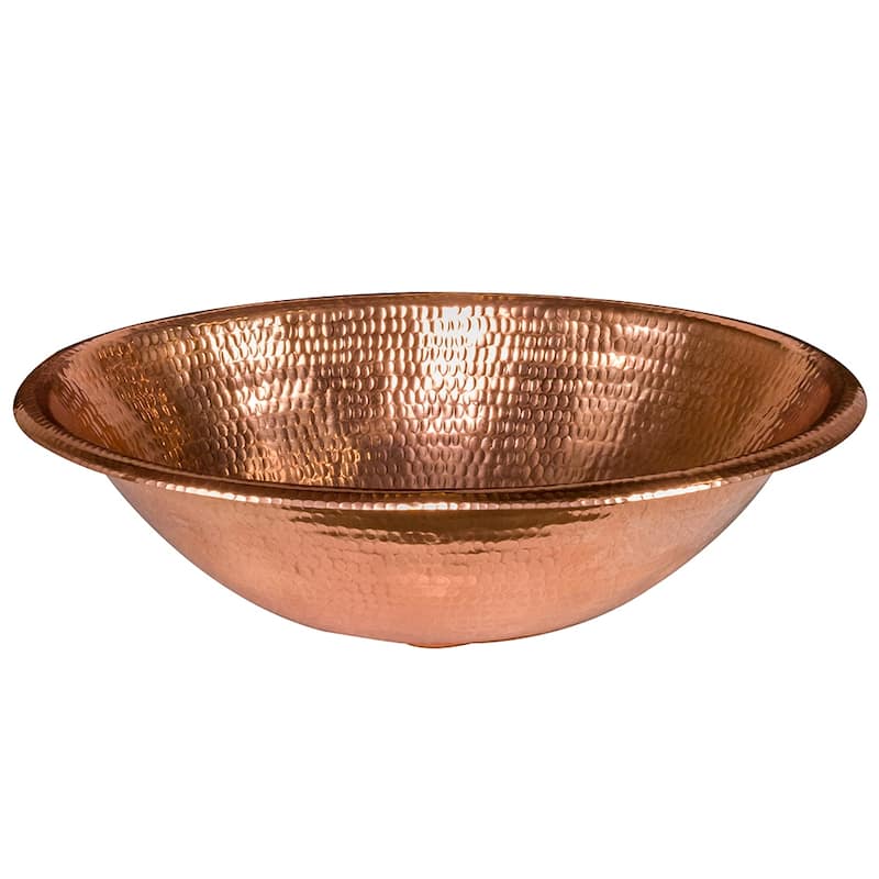 17-in Oval Self Rimming Hammered Copper Bathroom Sink in Polished Coppern (LO17RPC)