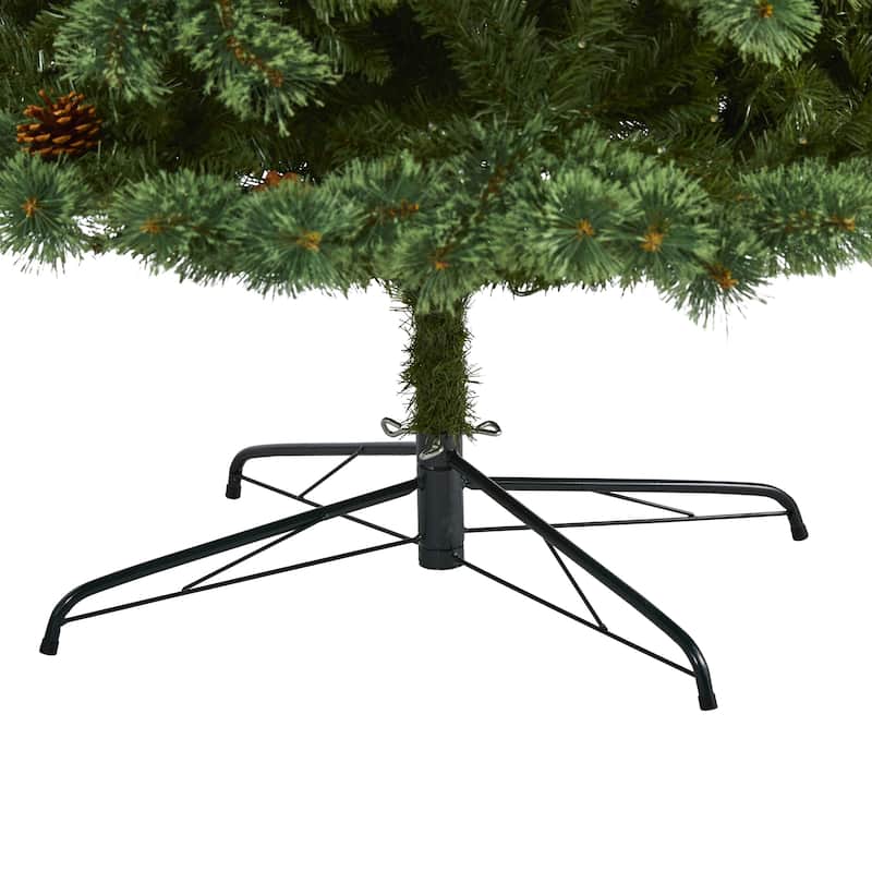 9’ Pre-Lit Mountain Pine and Pinecones Artificial Christmas Tree, Warm Clear LED Lights - 9 Foot