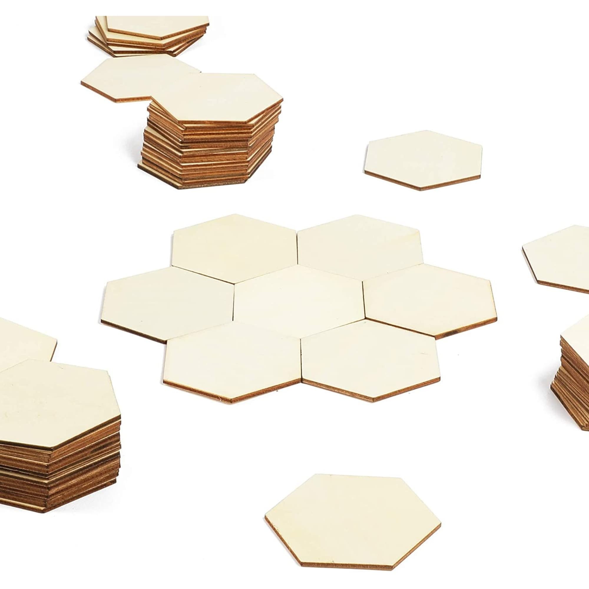 60 Pack Unfinished Wooden Hexagon Pieces for DIY Crafts, 3 Inch Cutouts for  Wood Burning, Painting, Wall Decorations