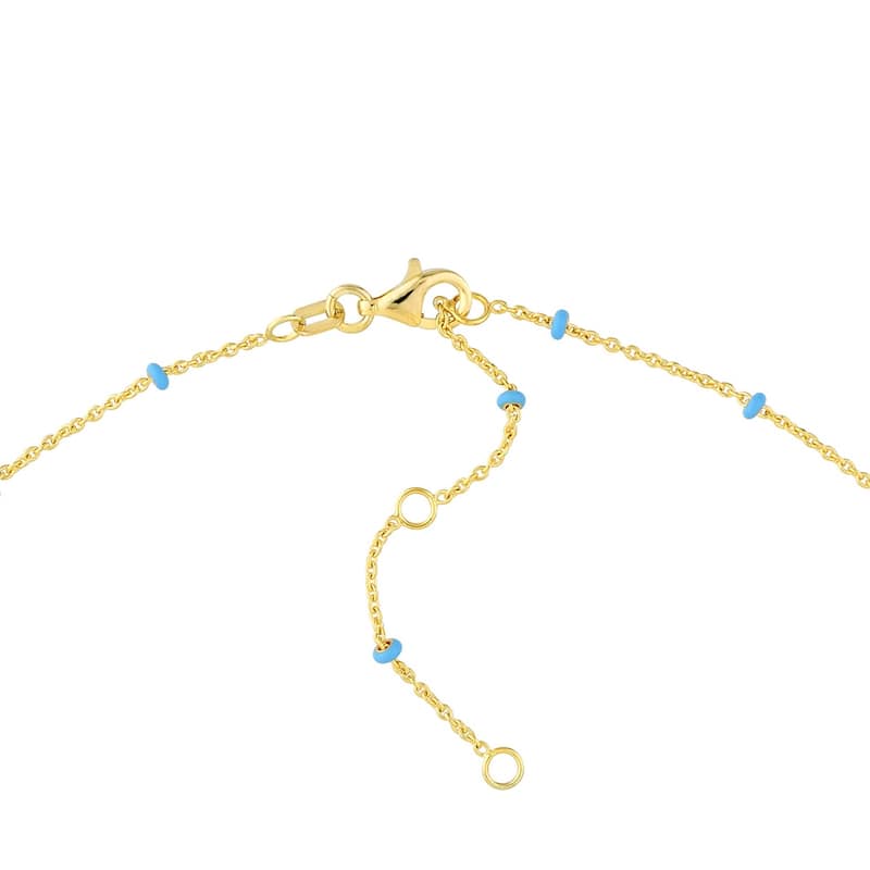Curata 14k Yellow Gold 18" Lilac Baby Blue Bead Station Saturn Chain Necklace