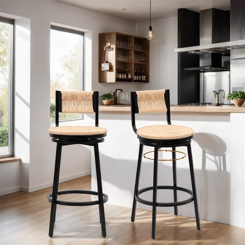 Swivel Rope Bar Stools with Metal Frame and Footrest (Set of 2)