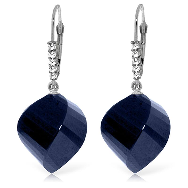 30.65 Carat 14K Solid Gold Earrings Diamond Briolette Sapphire - White