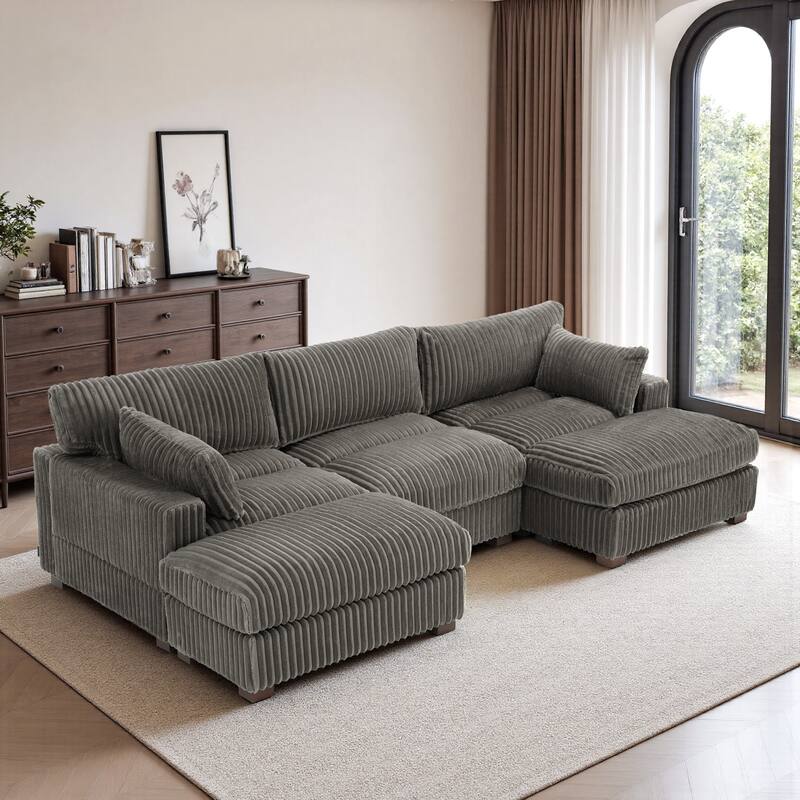 Oversized U-shaped Plush Modular Sectional Sofa Set - 5-piece/Light Grey