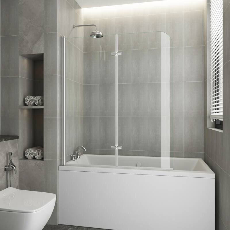 39 in. W x 55 in. H Pivot Tub Door in Matte Black with Clear Tempered Glass