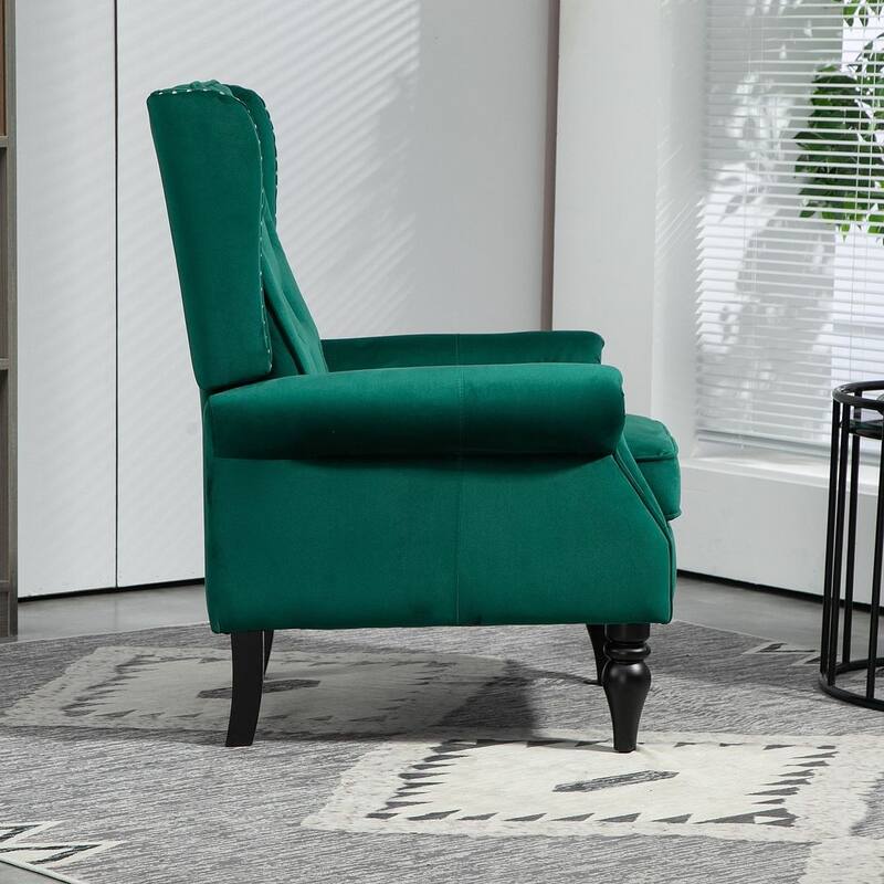 Transitional Wingback Accent Chair Armchair with Sturdy Wood Legs