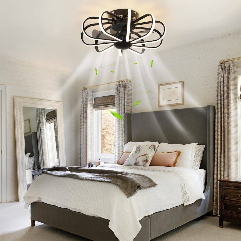 Starsky 23'' Drum Flush Mount LED Ceiling Fan with Light,6-Speed Low Profile Smart APP Control Ceiling Fan with Remote