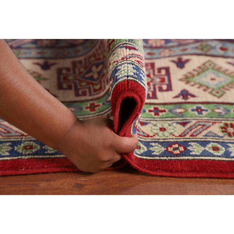 Geometric Red Large Kazak Oriental Area Rug Hand-Knotted Wool Carpet - 10'0" x 13'9"