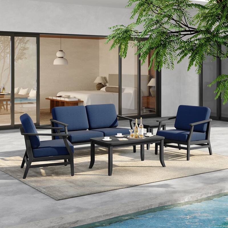 5-Piece Outdoor Teak Wood Patio Conversation Set with Cushions