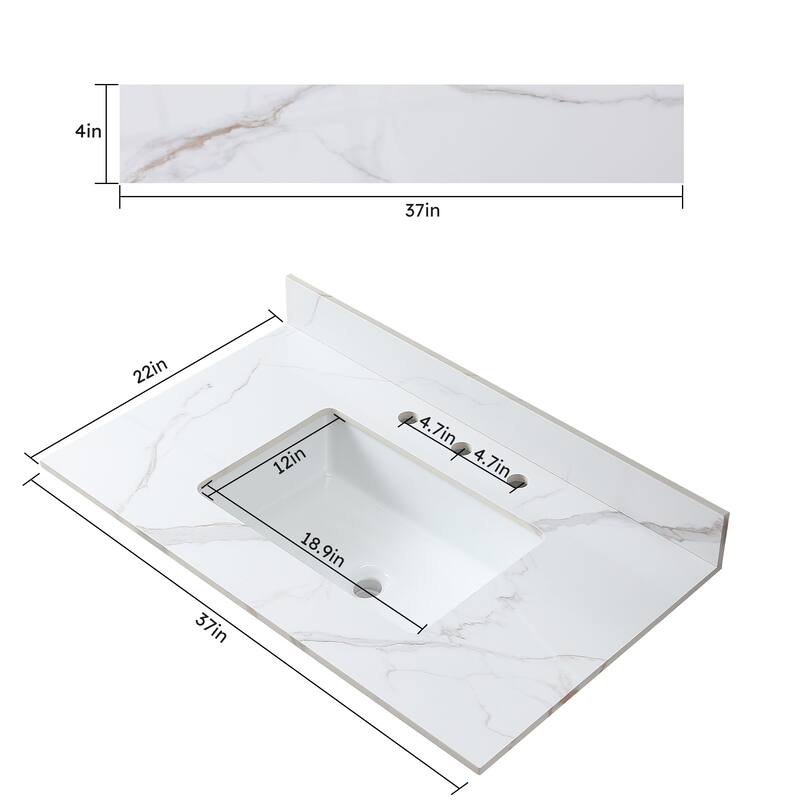 31 in./ 37 in./ 43 in. Carrara Gold Engineered Stone Bathroom Vanity Top with Ceramic Sink
