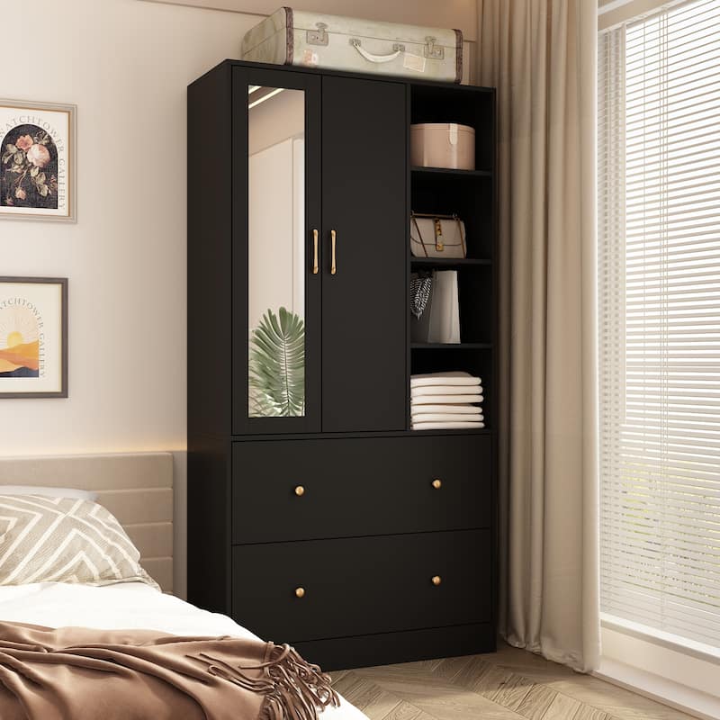 Scalable Hanging Rod Wardrobe Closet Armoire Mirror Space Saving