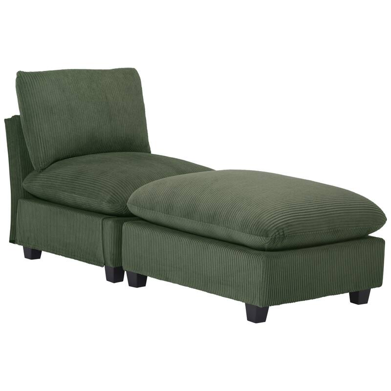 Hamilton Corduroy Upholstered Single Sofa Chair with Ottoman - Olive Green