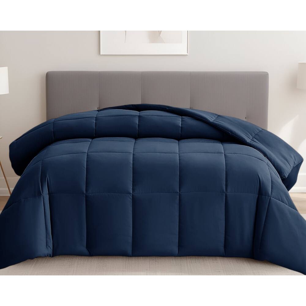 Navy Blue King Box Stitch Microfiber Down Alternative Comforter