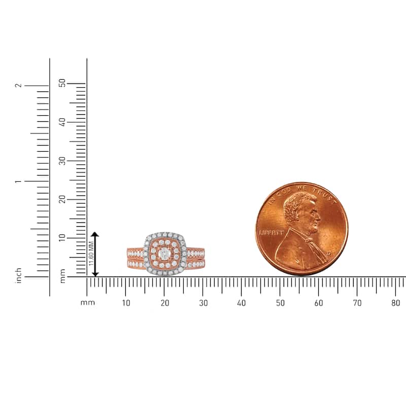 3/4ct TDW Diamond Double Halo Bridal Set in 14K Rose Gold for Women