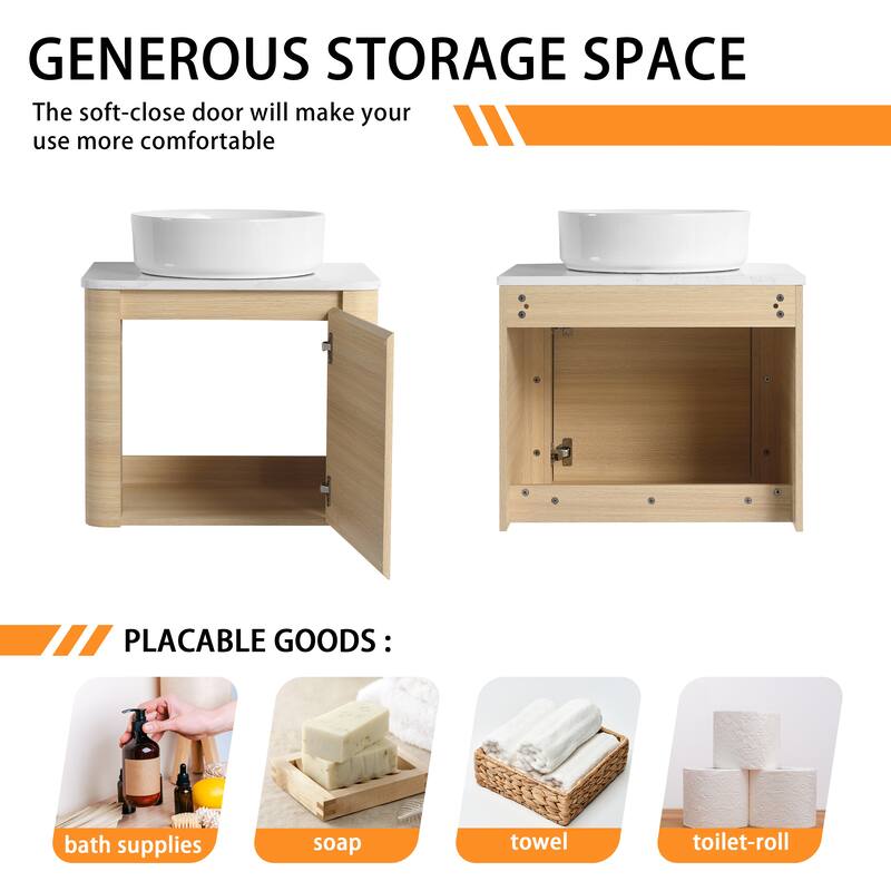 Bathroom Vanity With Sink In 24/30 Inch, Floating Bathroom Vanity With Soft Close Door