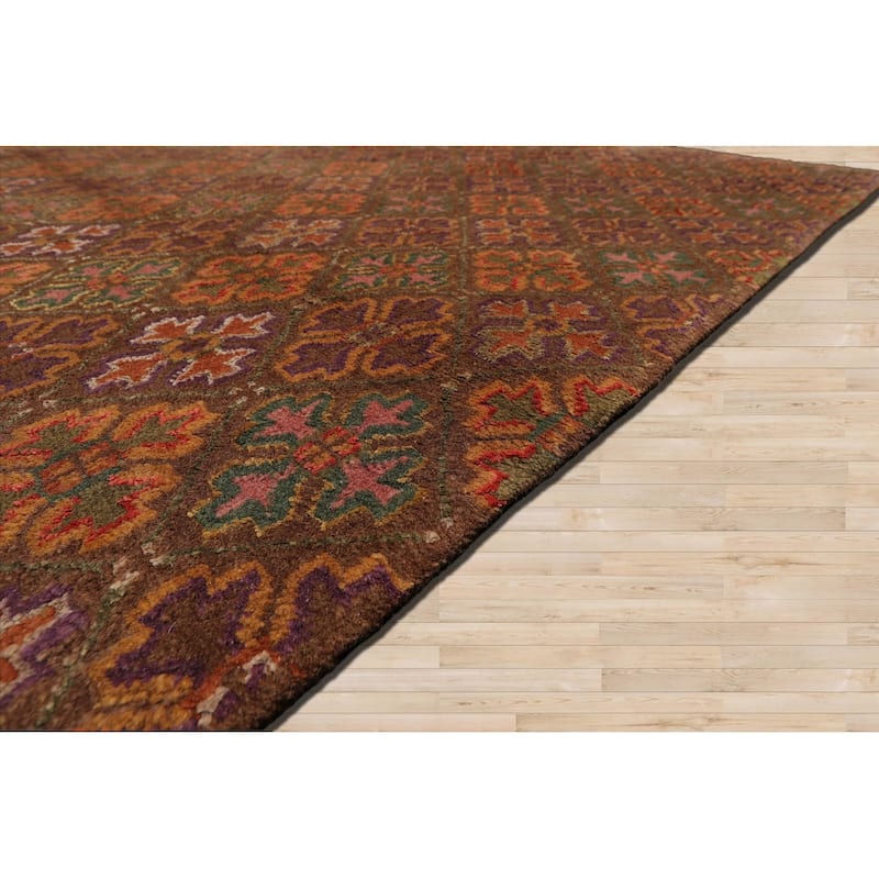 Hand Knotted Tibetan Brown Floral Wool & Silk Transitional Area Rug - 4' x 6'