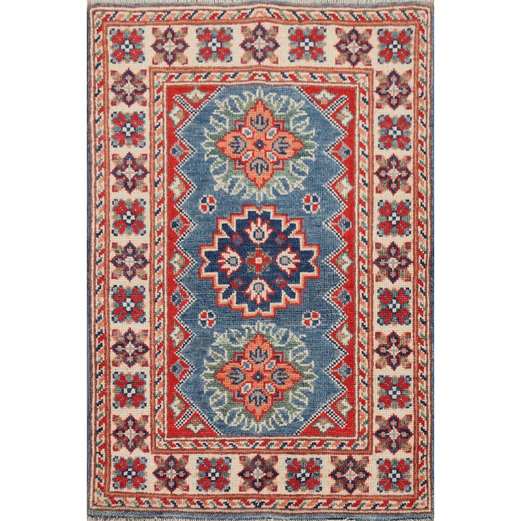 Blue Kazak Accent Rug Handmade Oriental Wool Carpet - 2'1" x 3'0"
