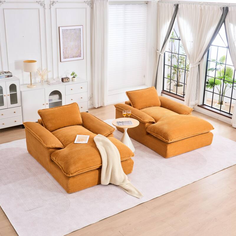 Oversized Single Chaise Lounge Sofa Armchair for Living Room, Corduroy Upholstered Accent Reading Chair Lounge Chair