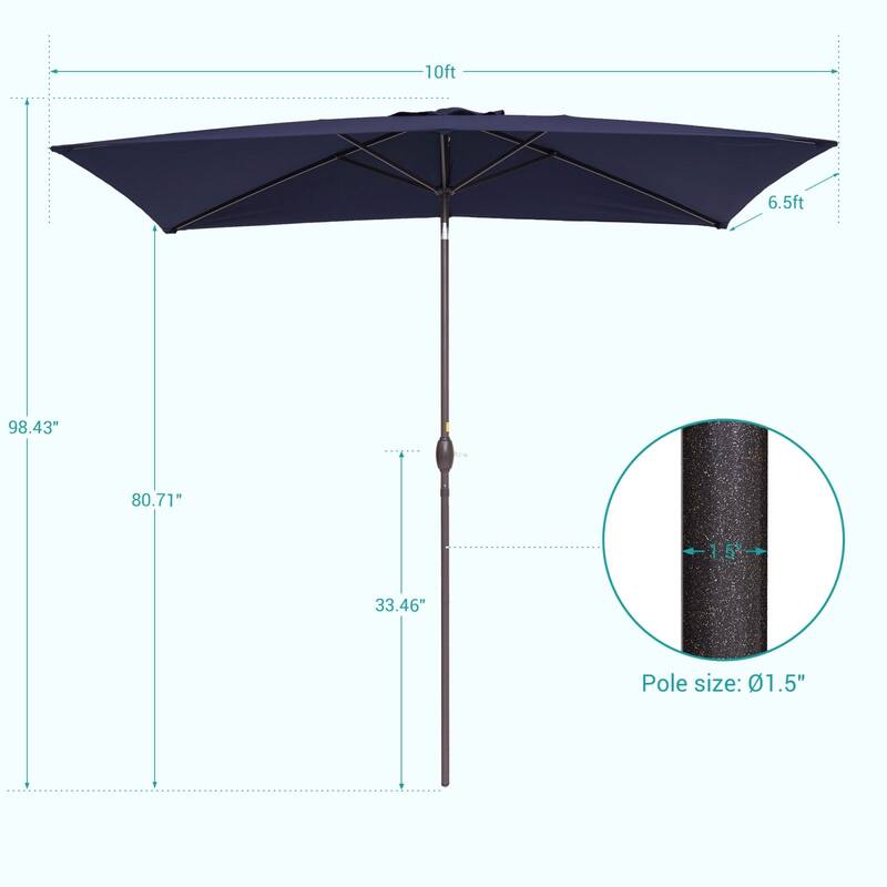 Bonosuki 10x6.5ft Rectangular Aluminum Patio Market Umbrella