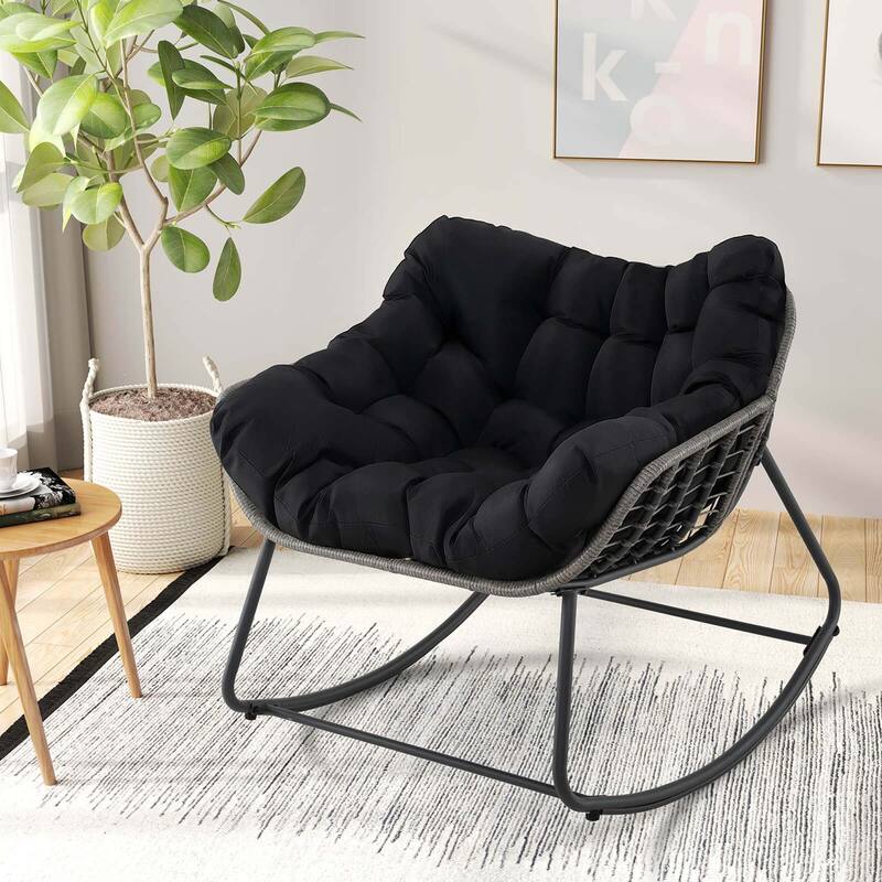 Costway 1/2 PCS Outdoor Rocking Chair Oversized Patio PE Wicker Egg