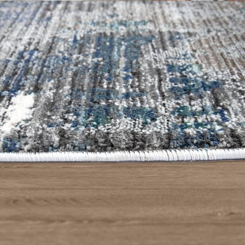 Abstract Rug For Living Rooms, Modern 3D Design in Grey Blue Cream