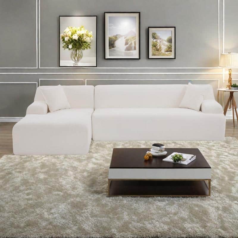 111" Polyester L-Shape Modular Sectional Sofa with High-Density Foam, 27" Deep Seat and Anti-Wrinkle Chenille Fabric - Beige