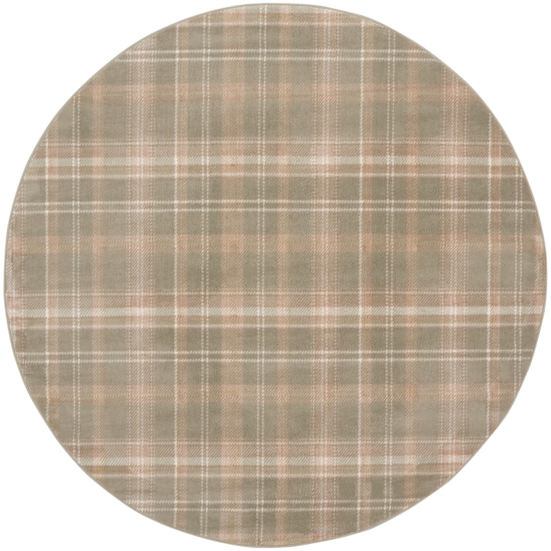Nourison Grafix Plaid Farmhouse Area Rug - 8' x Round - Olive