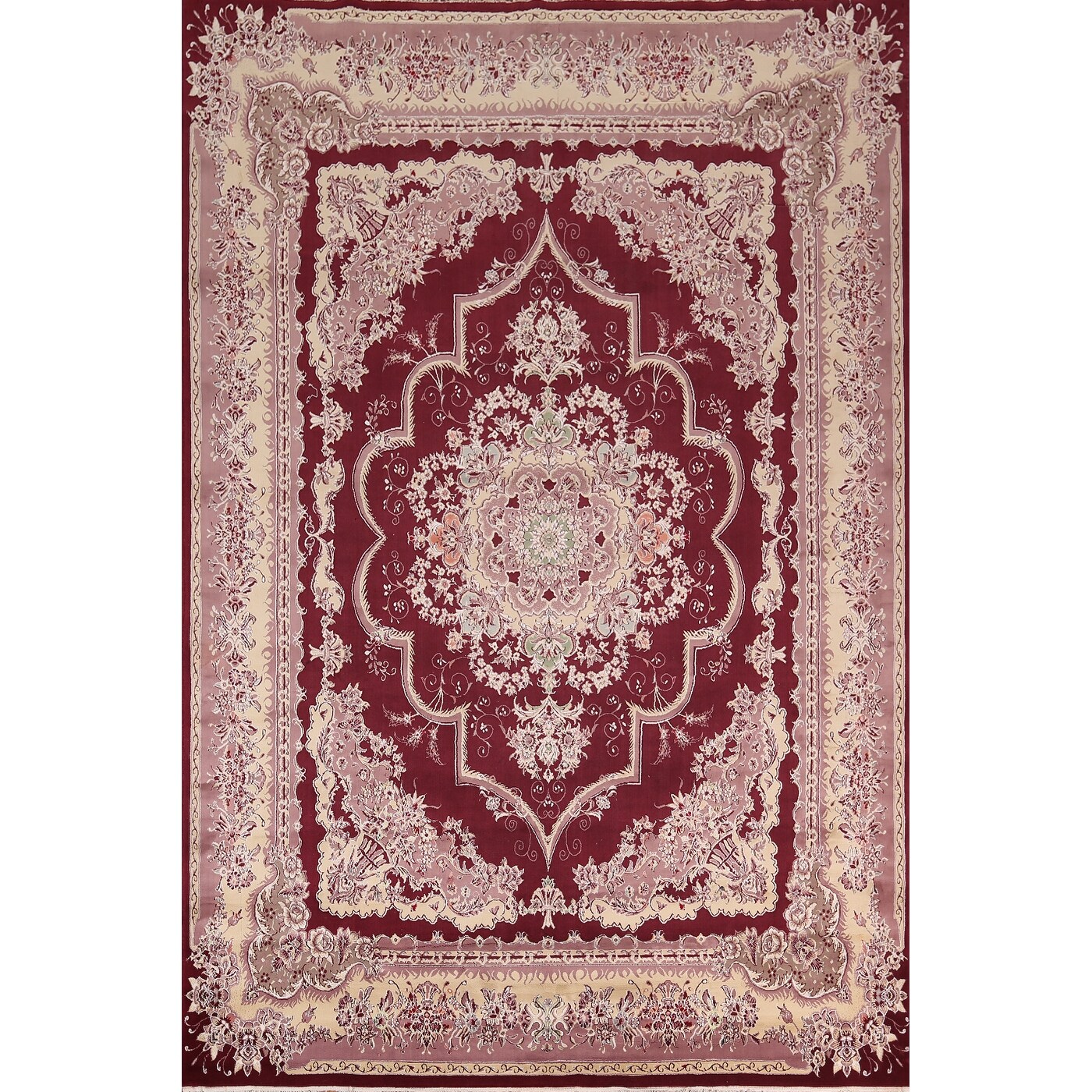 Victorian Style Red Wine Kashan Turkish Area Rug Machine Made Carpet - 7'11" x 11'4"