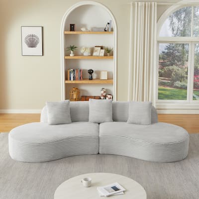 Corduroy Upholstered Curved Sectional Sofa Compressed Modular Couch