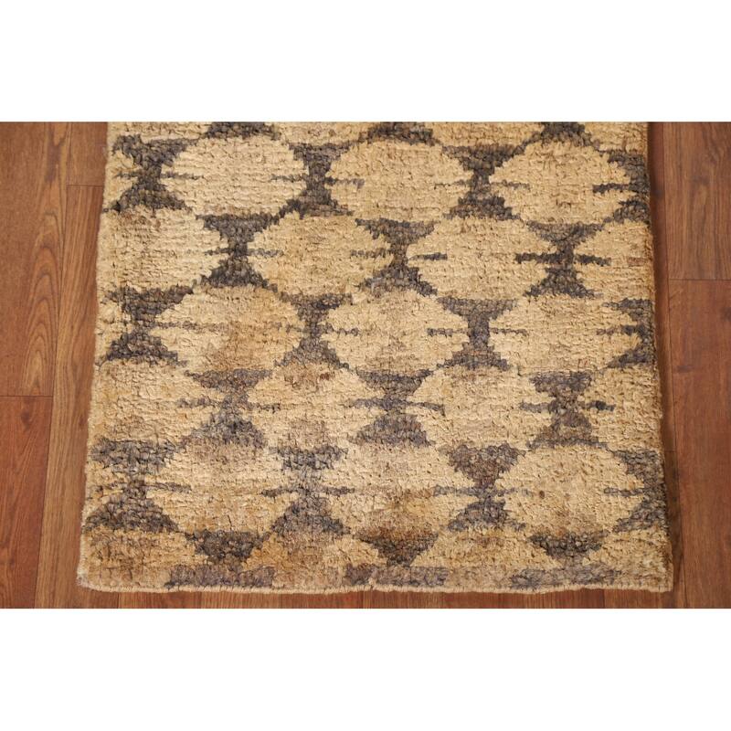 Hand Knotted Oriental Jute Carpet Modern All-Over Yellow & Gold Moroccan Area Rug - 3' 0'' X 2' 0''