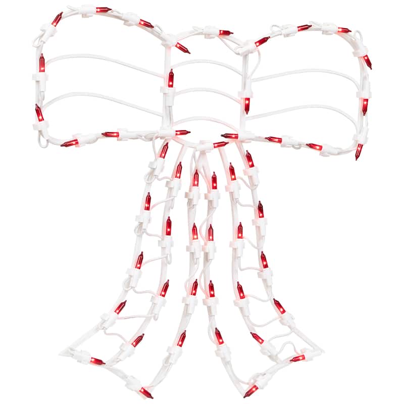 Lighted Bow Christmas Window Silhouette Decoration - 14" - Red