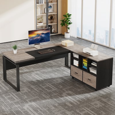 L-Shaped Executive Desk with File Cabinet
