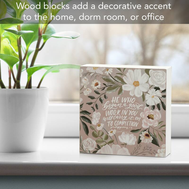 Good Work Artistic Freestanding Solid Wood Block Sign Made in the USA 3.75” Square Decorative Accent for Home or Office - Multi
