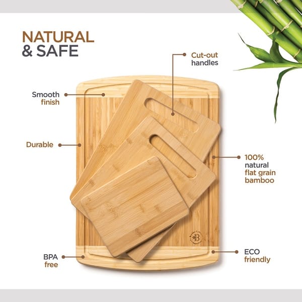 Bambusi EcoFriendly Chopping / Cutting Boards Set of 4 w/ Drip Groove