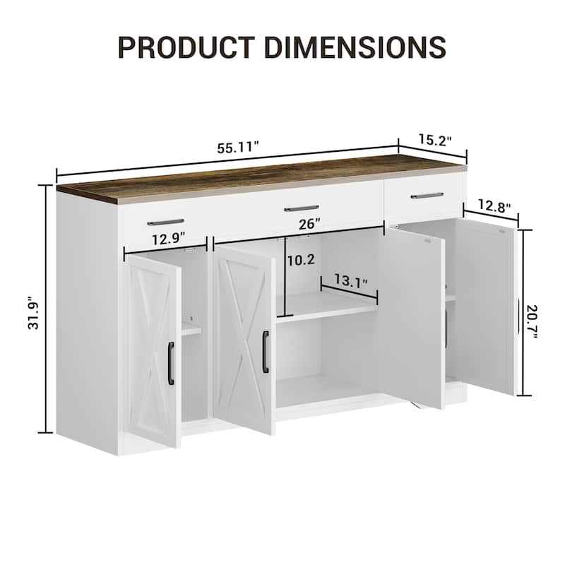 Modern Farmhouse Buffet Cabinet, Kitchen Cabinet with Adjustable Shelf