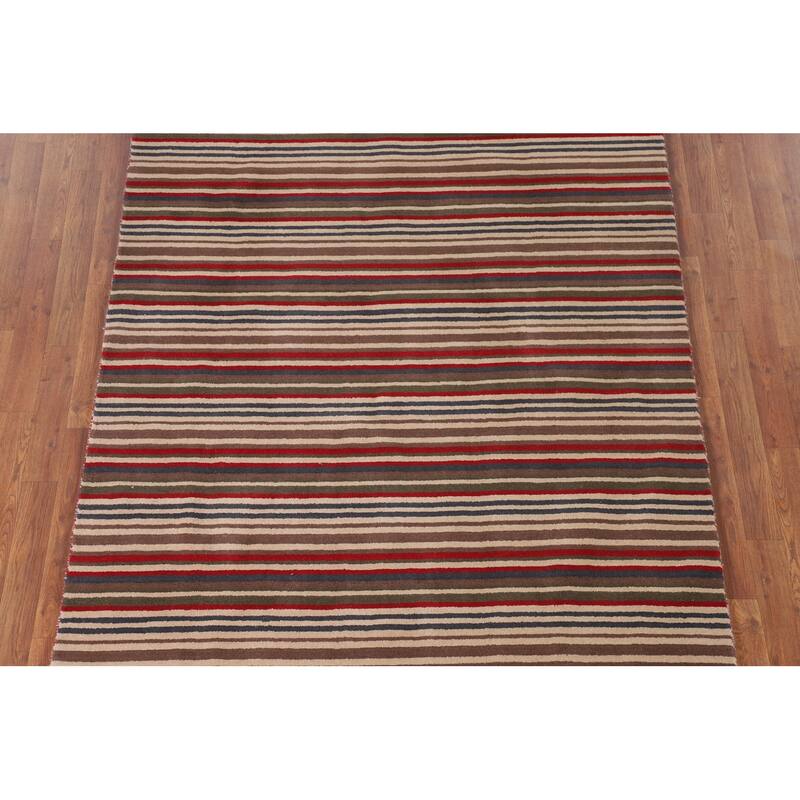 Multi-Color Striped Gabbeh Oriental Area Rug Handmade Wool Carpet - 5'1"x 8'4"