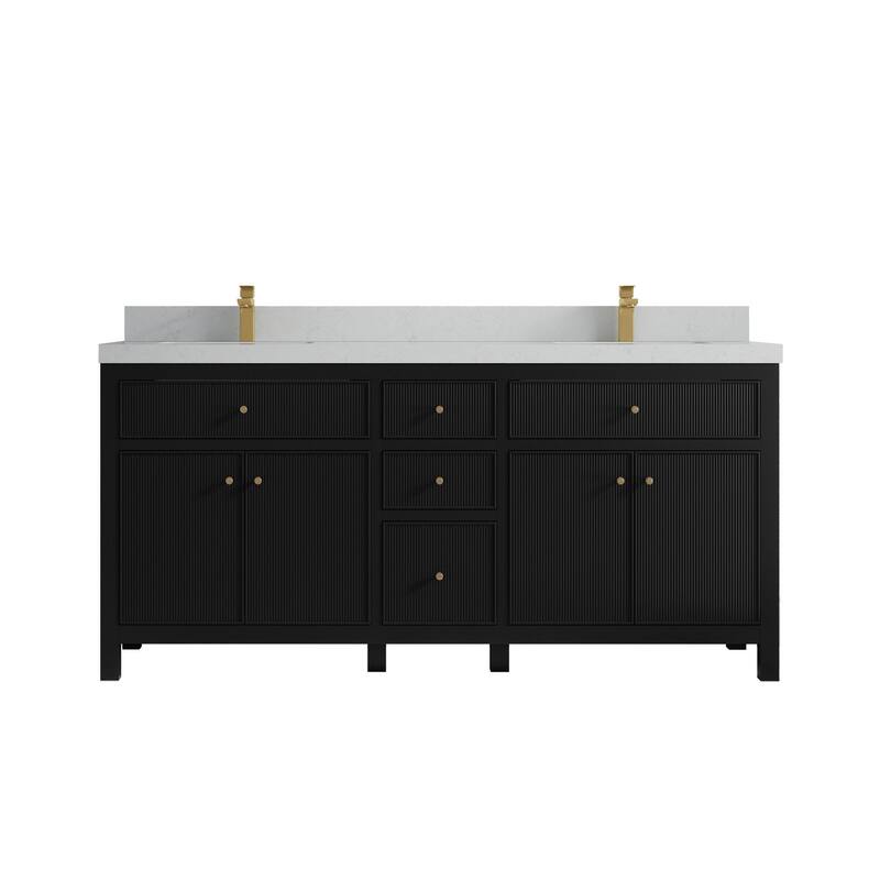 Willow Collections 72 in W x 22 in D Sonoma Free Standing Reeded Double Sink Bathroom Vanity with Countertop - 2" Carrara Quartz - Black