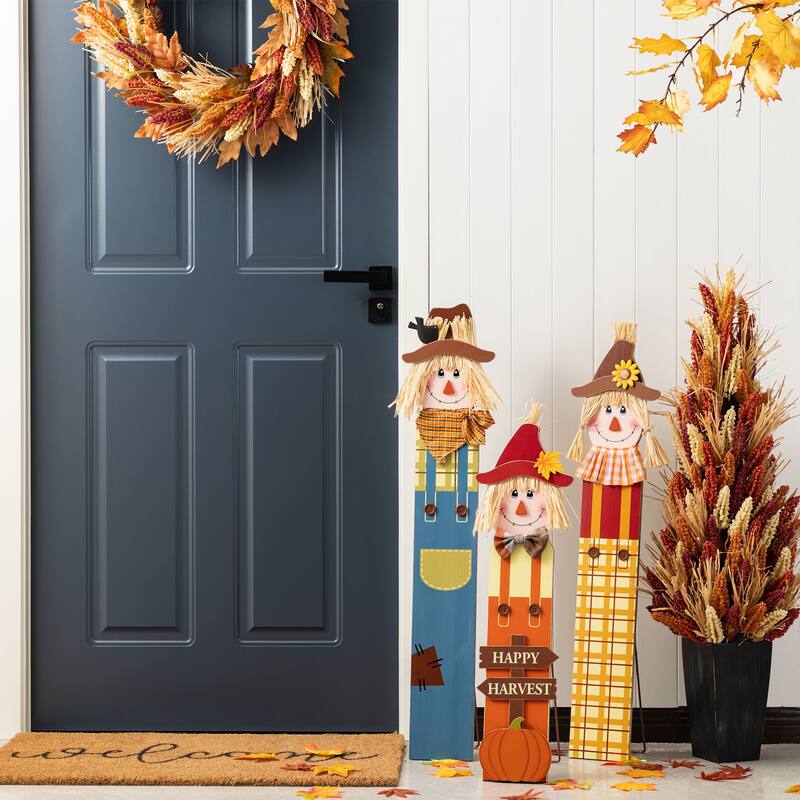 Glitzhome 36"H Fall S/3 Wood Sacrecrow Family Porch Decor, Two Function (S/3 or Single Piece)