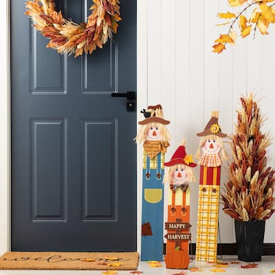 Glitzhome 36"H Fall S/3 Wood Sacrecrow Family Porch Decor, Two Function (S/3 or Single Piece)