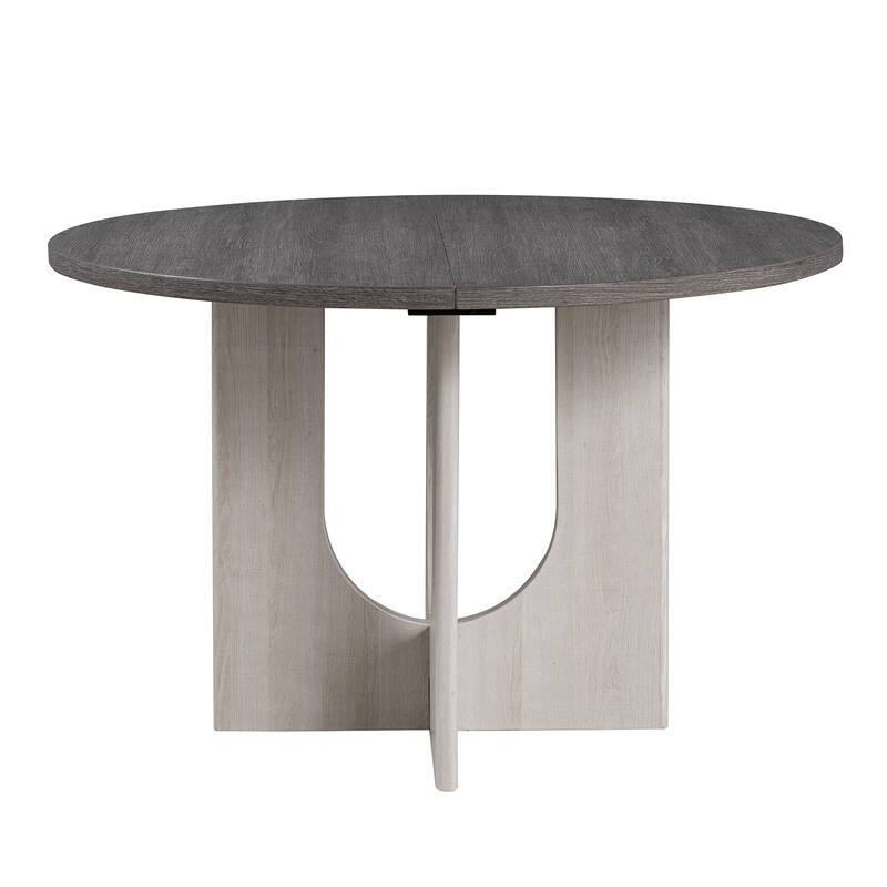 Classic Round Dining Table 1pc Dining Room Furniture Gray Two-Tone Finish U-shaped Pedestal Base Table