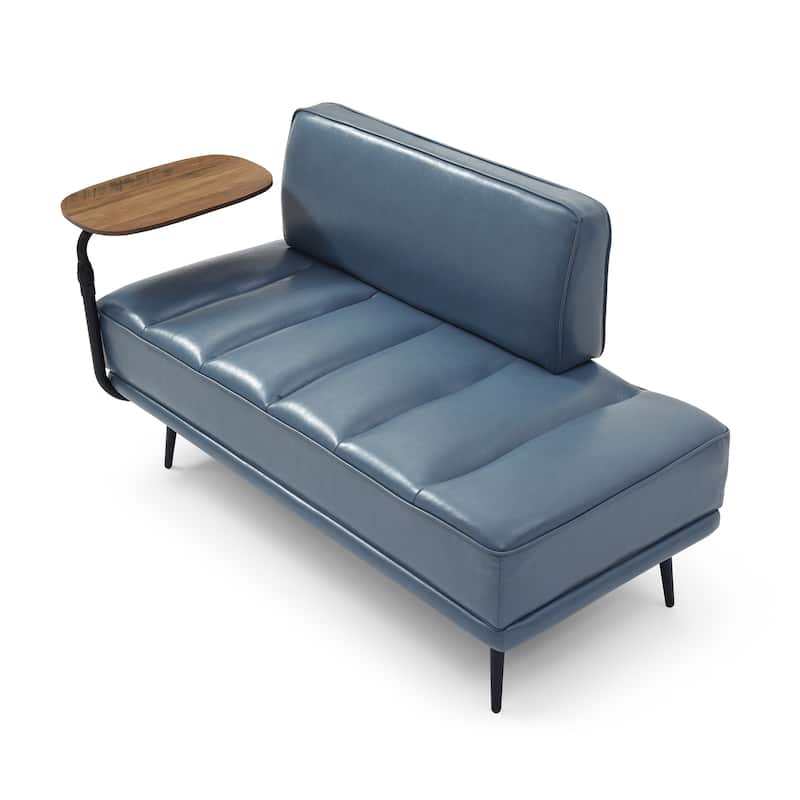 55 Inch Wide PU Sofa Bench with 360-degree Swivel Side Table and Metal Legs