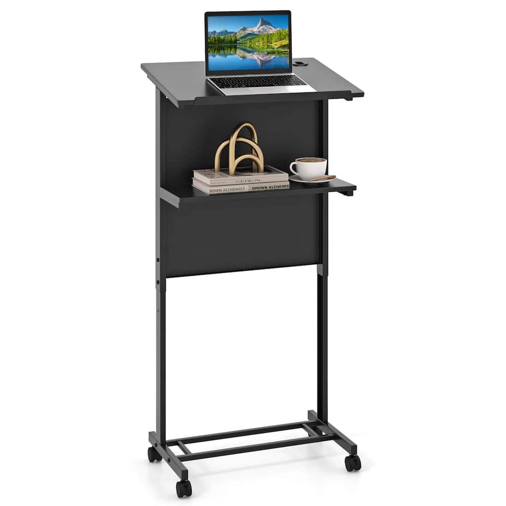 Costway 1/2 PCS Mobile Lectern Podium Height Adjustable Rolling Laptop