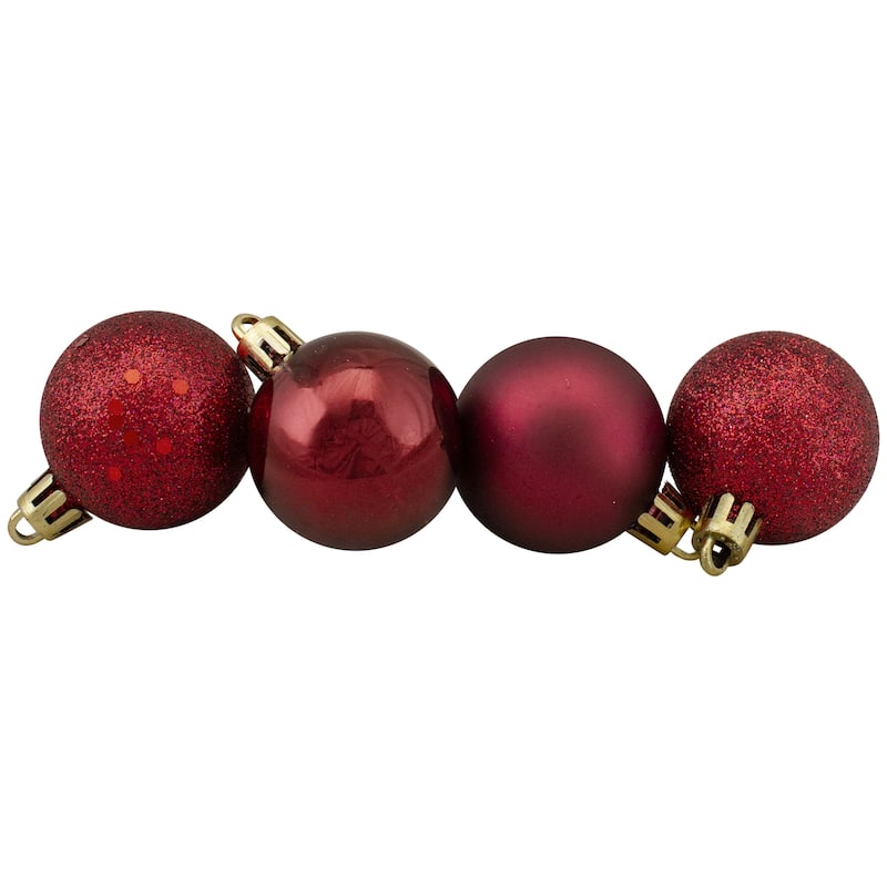 96ct Burgundy Shatterproof 4-Finish Christmas Ball Ornaments 1.5"